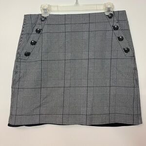 LOFT Plaid Mini Skirt Size 10 Black White Lined Button Detail
